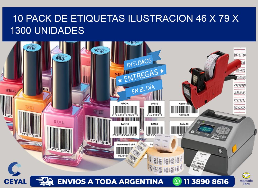 10 PACK DE ETIQUETAS ILUSTRACION 46 x 79 X 1300 UNIDADES