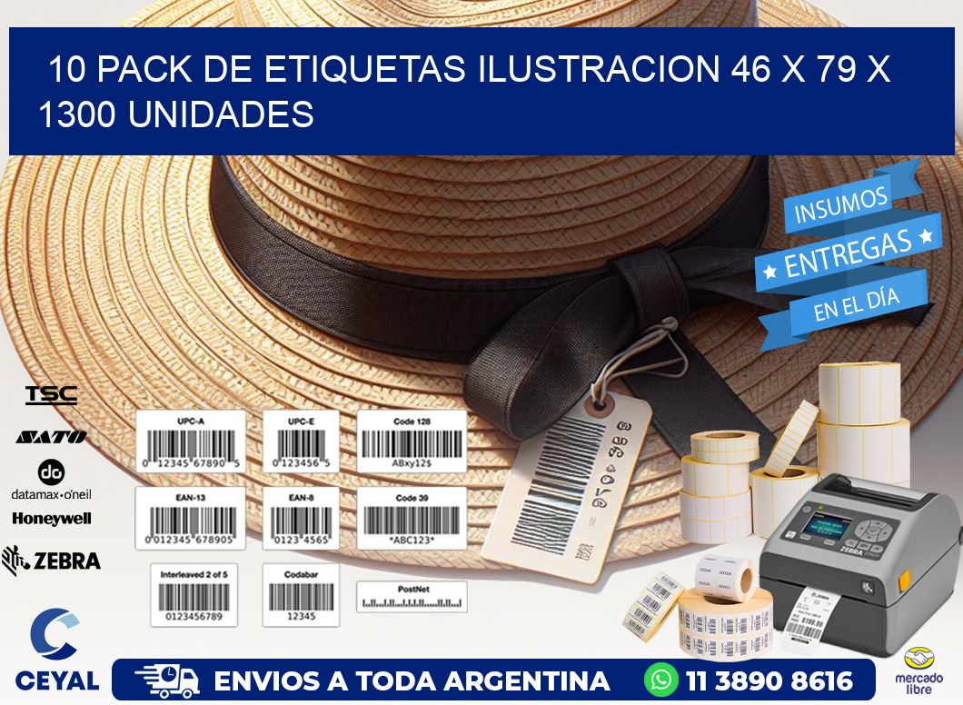 10 PACK DE ETIQUETAS ILUSTRACION 46 x 79 X 1300 UNIDADES