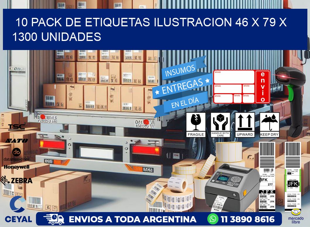 10 PACK DE ETIQUETAS ILUSTRACION 46 x 79 X 1300 UNIDADES