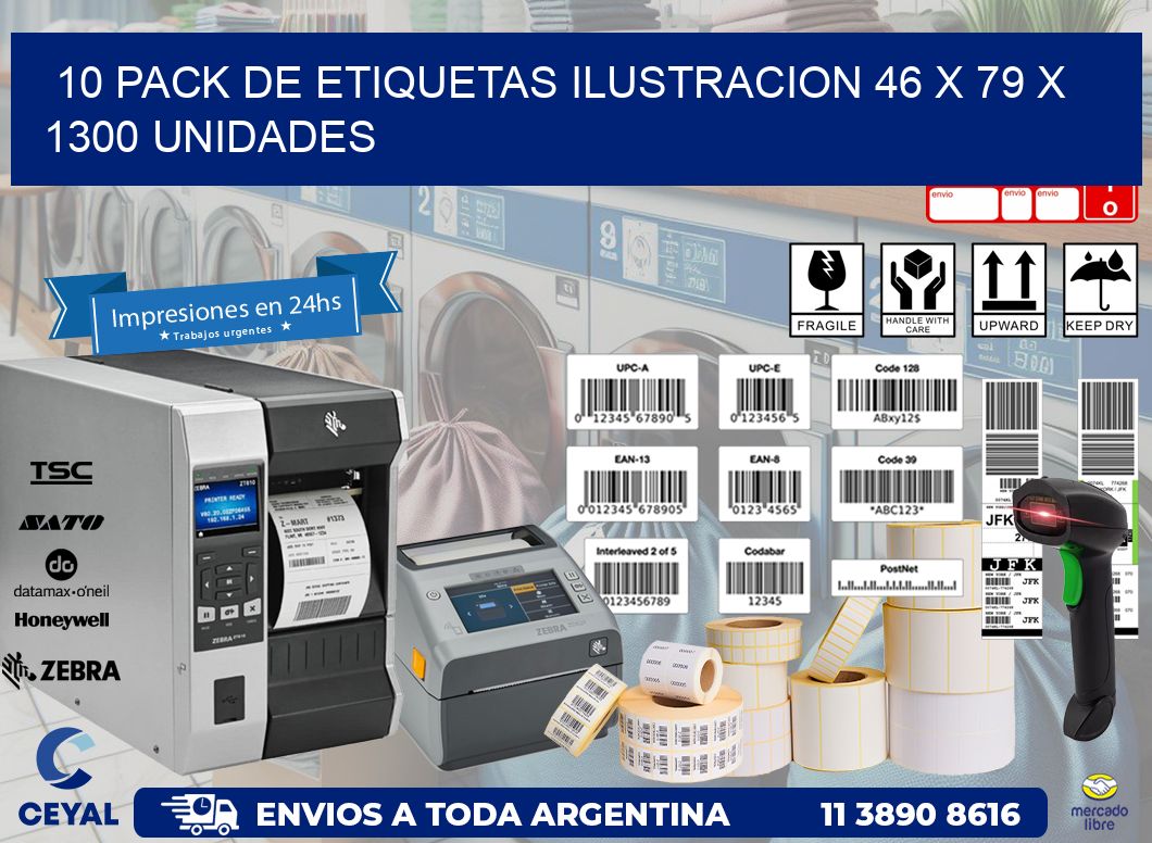 10 PACK DE ETIQUETAS ILUSTRACION 46 x 79 X 1300 UNIDADES