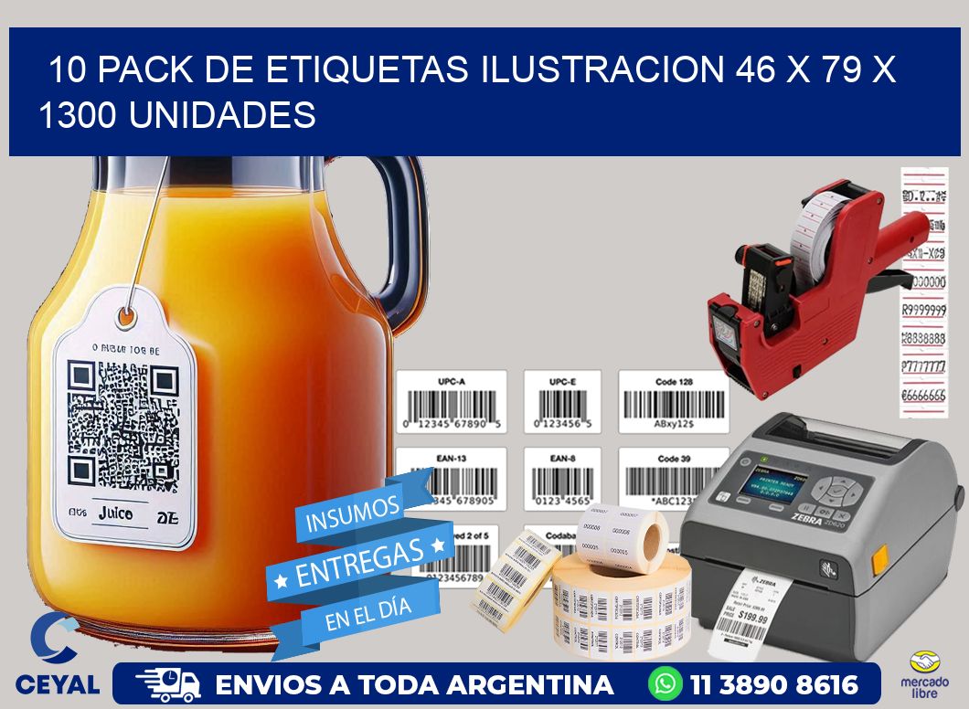 10 PACK DE ETIQUETAS ILUSTRACION 46 x 79 X 1300 UNIDADES