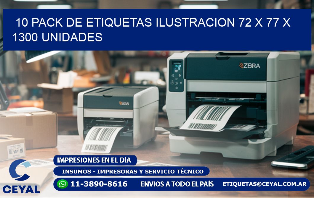 10 PACK DE ETIQUETAS ILUSTRACION 72 x 77 X 1300 UNIDADES