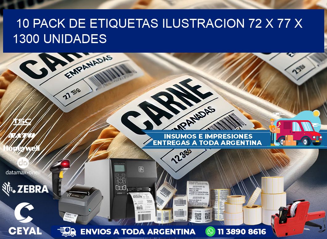 10 PACK DE ETIQUETAS ILUSTRACION 72 x 77 X 1300 UNIDADES