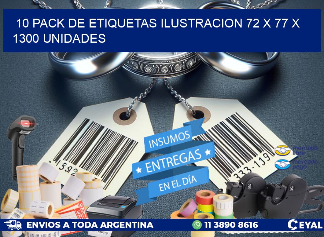 10 PACK DE ETIQUETAS ILUSTRACION 72 x 77 X 1300 UNIDADES