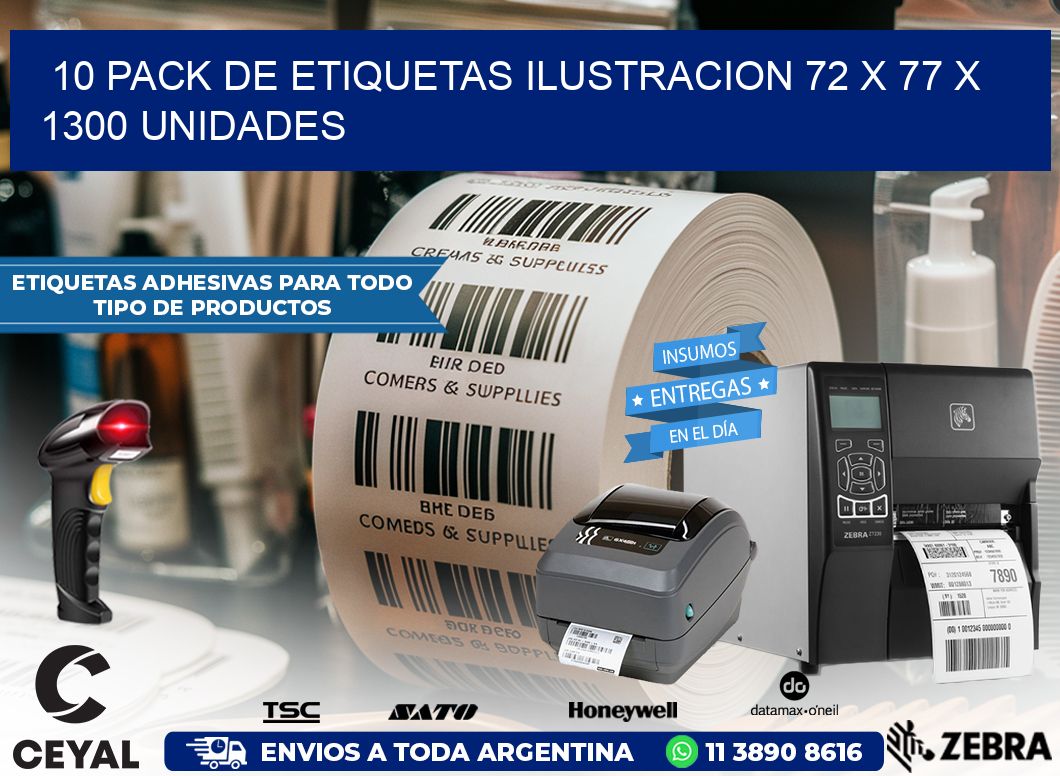 10 PACK DE ETIQUETAS ILUSTRACION 72 x 77 X 1300 UNIDADES