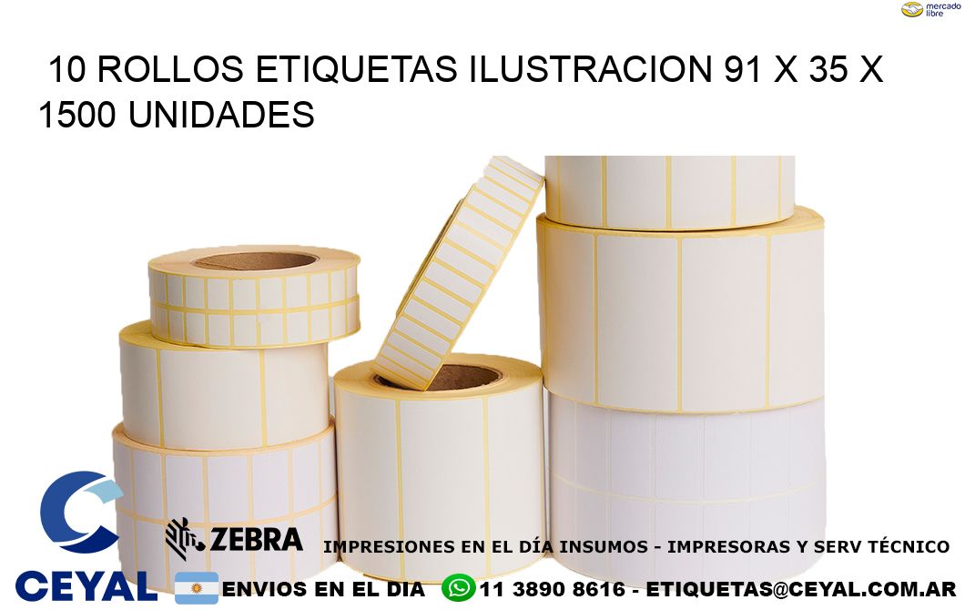 10 ROLLOS ETIQUETAS ILUSTRACION 91 x 35 X 1500 UNIDADES