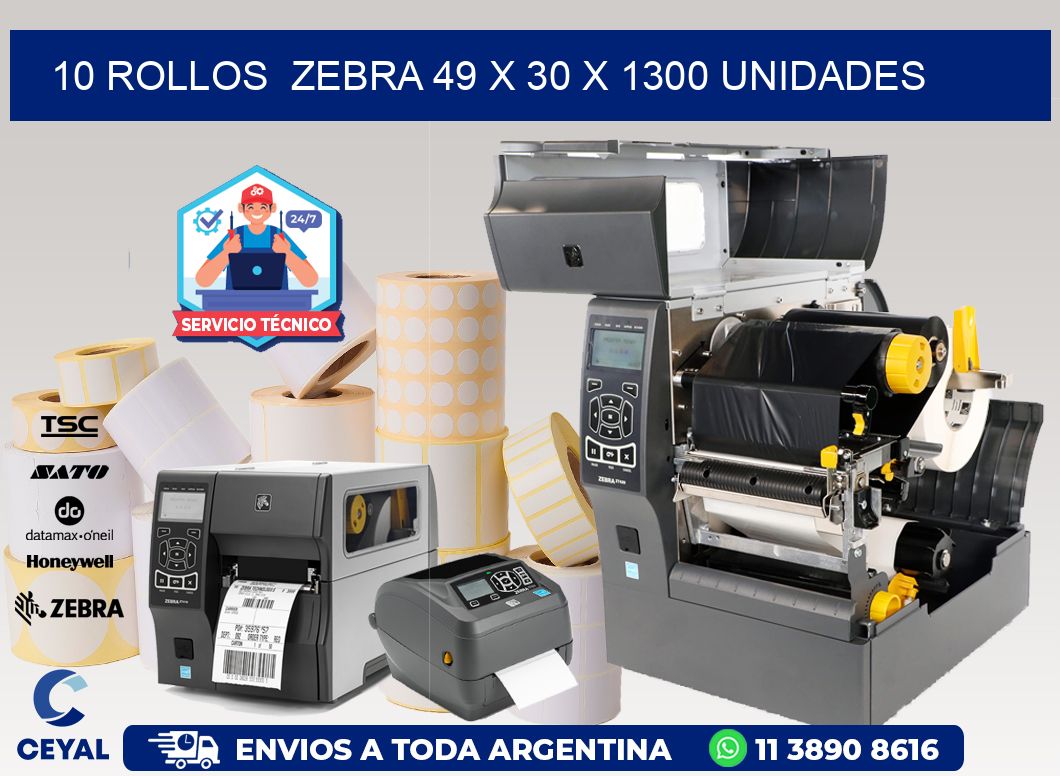 10 ROLLOS  ZEBRA 49 x 30 X 1300 UNIDADES