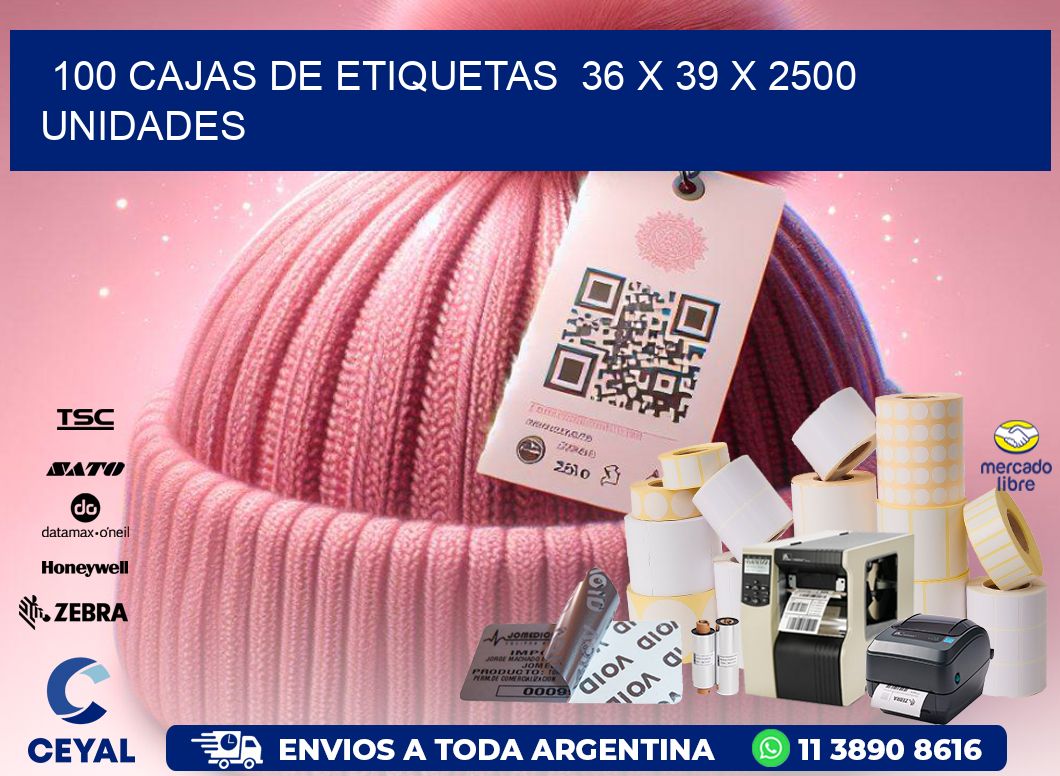 100 CAJAS DE ETIQUETAS  36 x 39 X 2500 UNIDADES