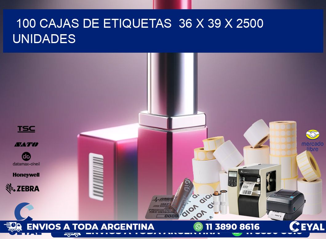 100 CAJAS DE ETIQUETAS  36 x 39 X 2500 UNIDADES