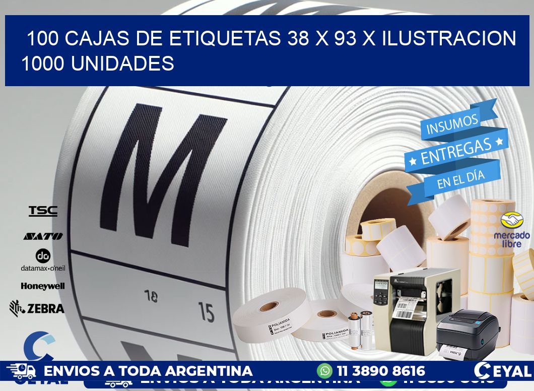 100 CAJAS DE ETIQUETAS 38 x 93 X ILUSTRACION 1000 UNIDADES