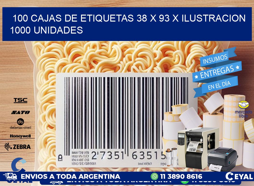 100 CAJAS DE ETIQUETAS 38 x 93 X ILUSTRACION 1000 UNIDADES