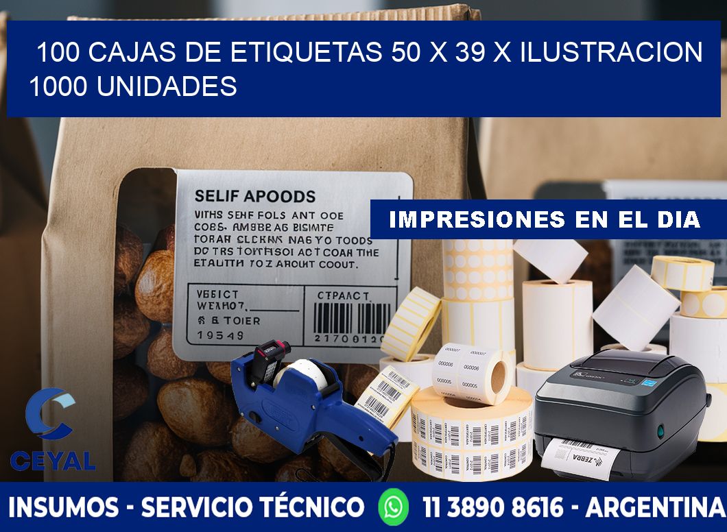 100 CAJAS DE ETIQUETAS 50 x 39 X ILUSTRACION 1000 UNIDADES