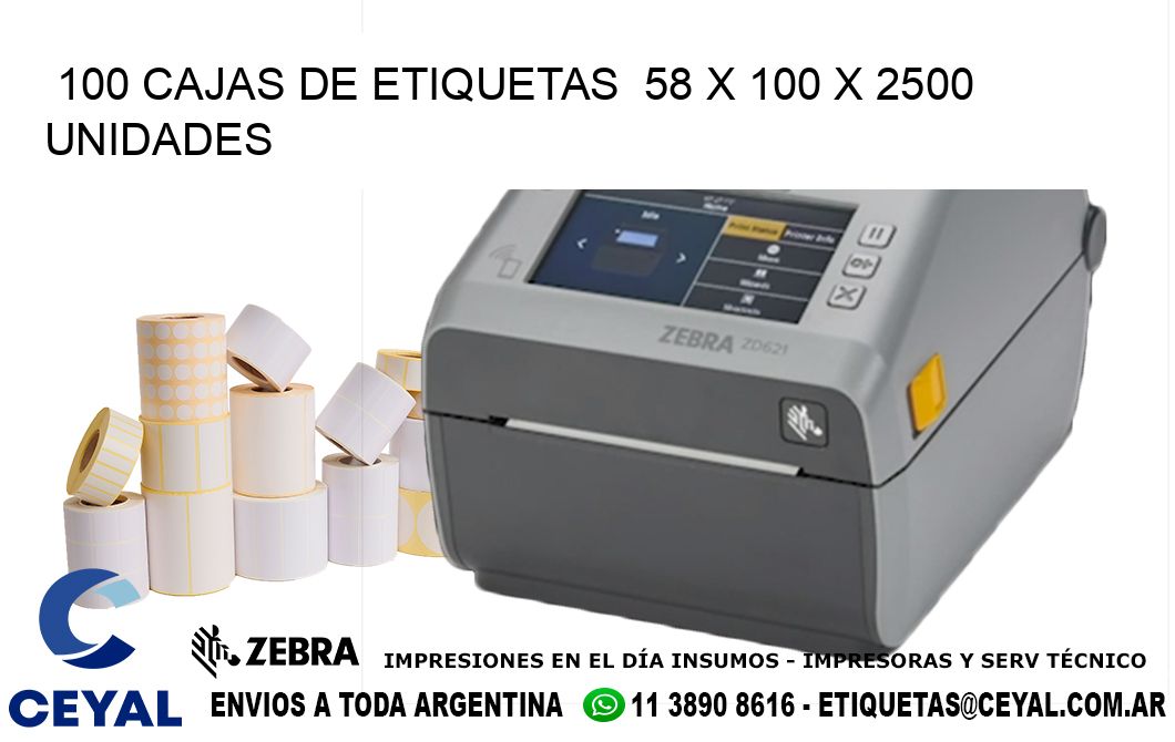 100 CAJAS DE ETIQUETAS  58 x 100 X 2500 UNIDADES