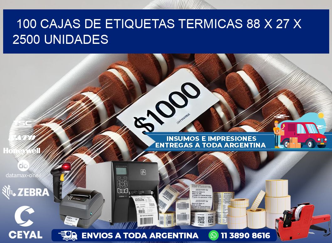 100 CAJAS DE ETIQUETAS TERMICAS 88 x 27 X 2500 UNIDADES