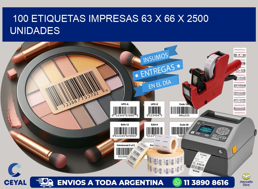 100 ETIQUETAS IMPRESAS 63 x 66 X 2500 UNIDADES