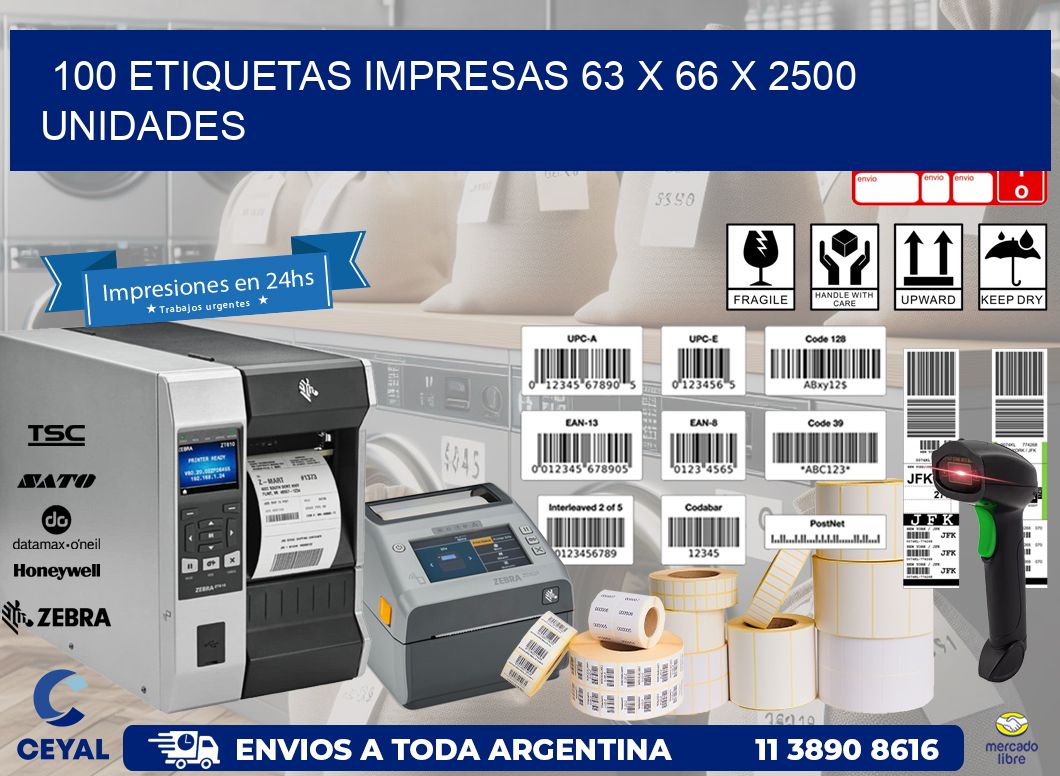 100 ETIQUETAS IMPRESAS 63 x 66 X 2500 UNIDADES
