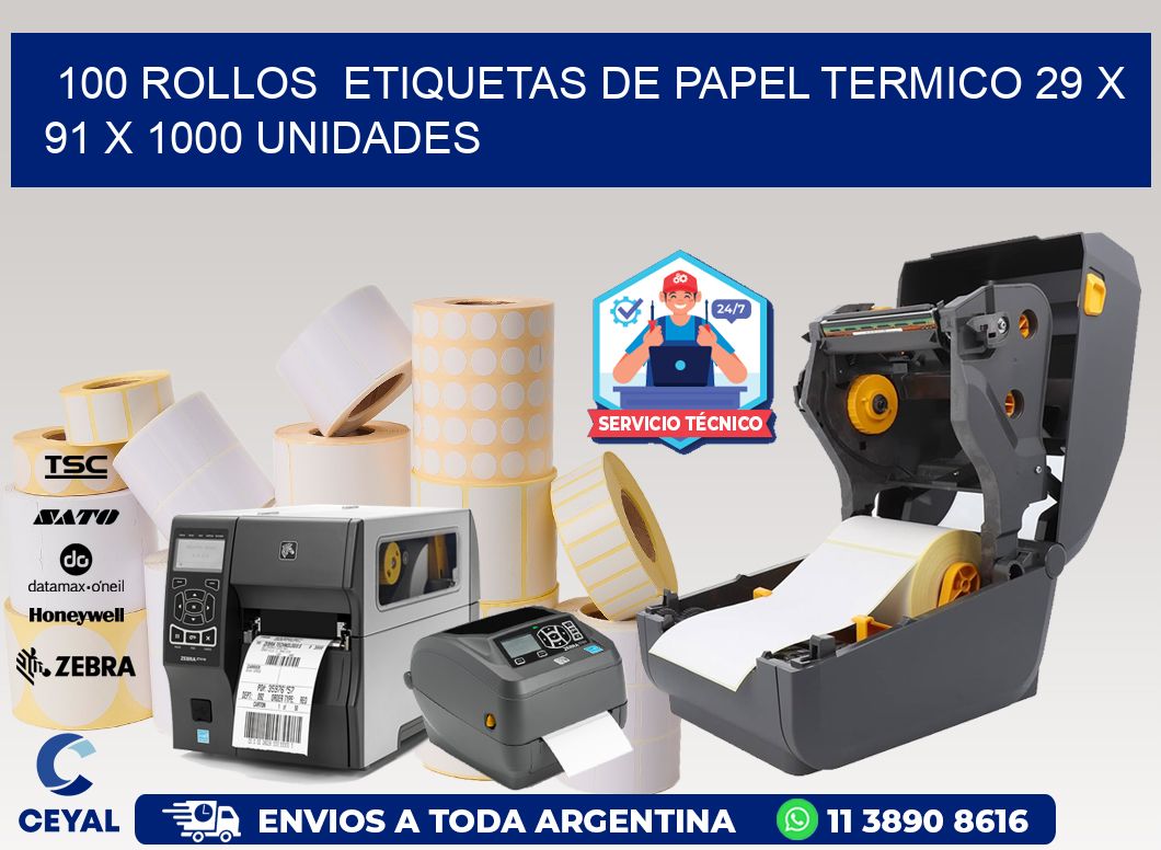 100 ROLLOS  ETIQUETAS DE PAPEL TERMICO 29 x 91 X 1000 UNIDADES