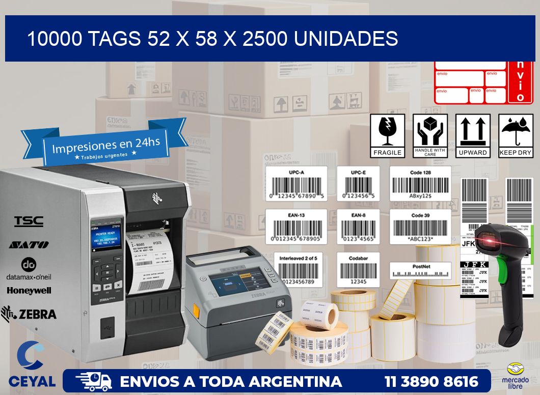 10000 TAGS 52 x 58 X 2500 UNIDADES