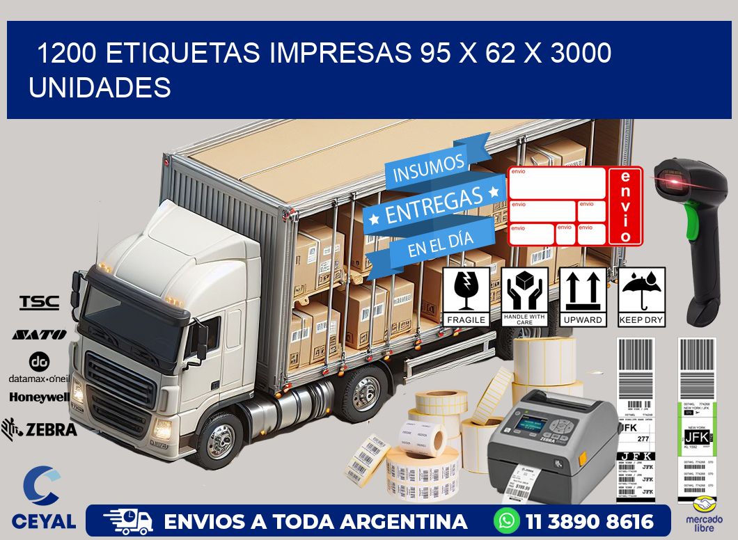 1200 ETIQUETAS IMPRESAS 95 x 62 X 3000 UNIDADES