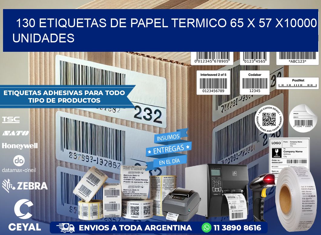 130 ETIQUETAS DE PAPEL TERMICO 65 x 57 X10000 UNIDADES