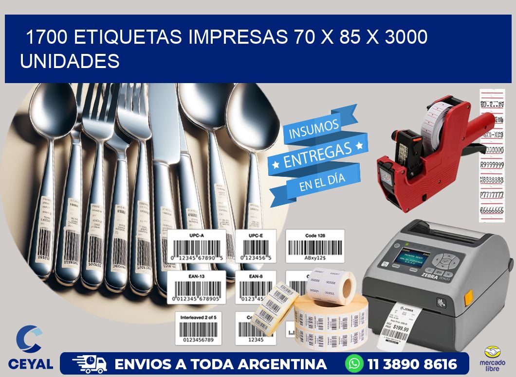 1700 ETIQUETAS IMPRESAS 70 x 85 X 3000 UNIDADES