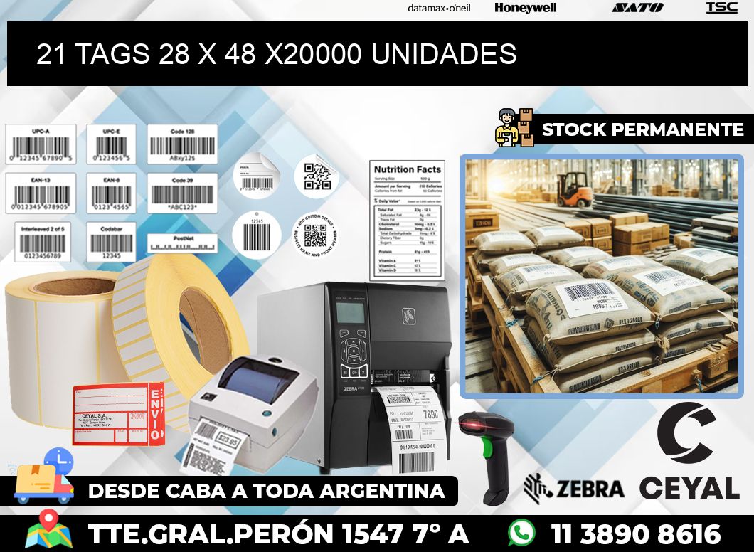 21 TAGS 28 x 48 X20000 UNIDADES