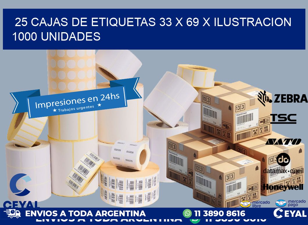 25 CAJAS DE ETIQUETAS 33 x 69 X ILUSTRACION 1000 UNIDADES