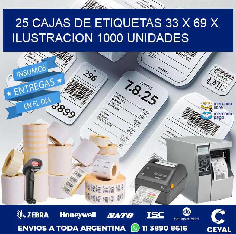 25 CAJAS DE ETIQUETAS 33 x 69 X ILUSTRACION 1000 UNIDADES