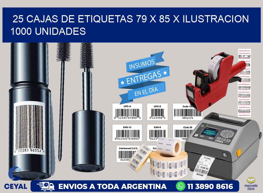 25 CAJAS DE ETIQUETAS 79 x 85 X ILUSTRACION 1000 UNIDADES