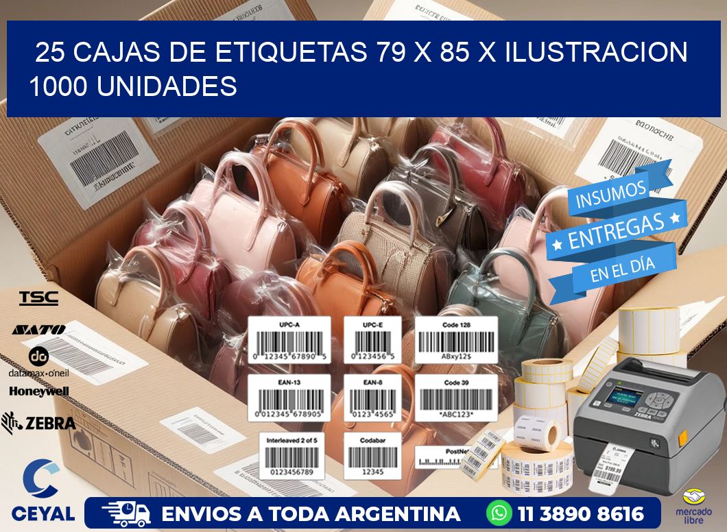 25 CAJAS DE ETIQUETAS 79 x 85 X ILUSTRACION 1000 UNIDADES