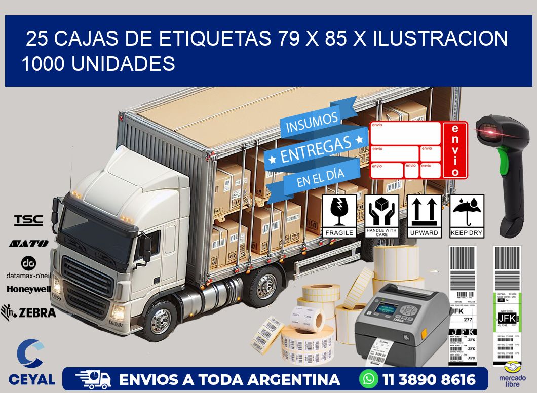 25 CAJAS DE ETIQUETAS 79 x 85 X ILUSTRACION 1000 UNIDADES