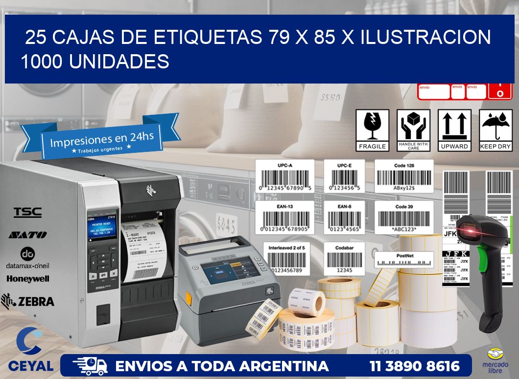 25 CAJAS DE ETIQUETAS 79 x 85 X ILUSTRACION 1000 UNIDADES