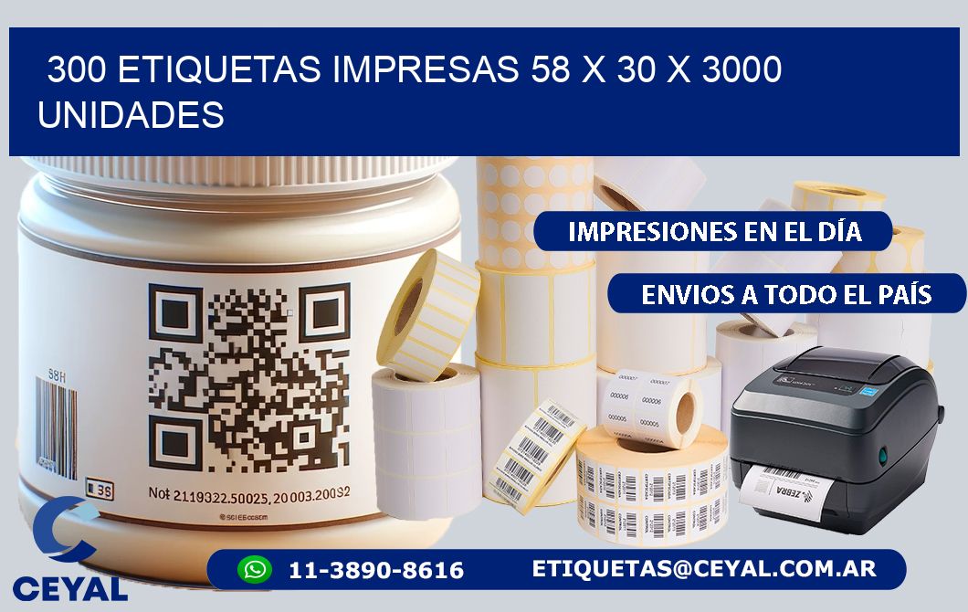 300 ETIQUETAS IMPRESAS 58 x 30 X 3000 UNIDADES