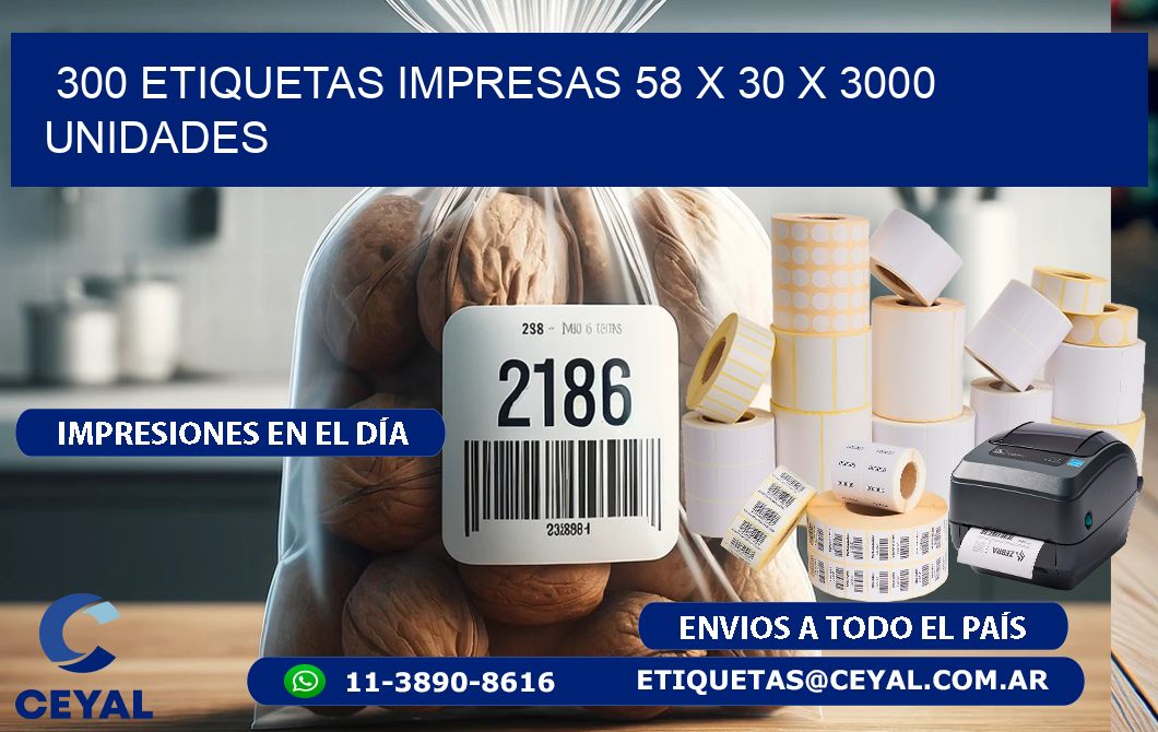 300 ETIQUETAS IMPRESAS 58 x 30 X 3000 UNIDADES