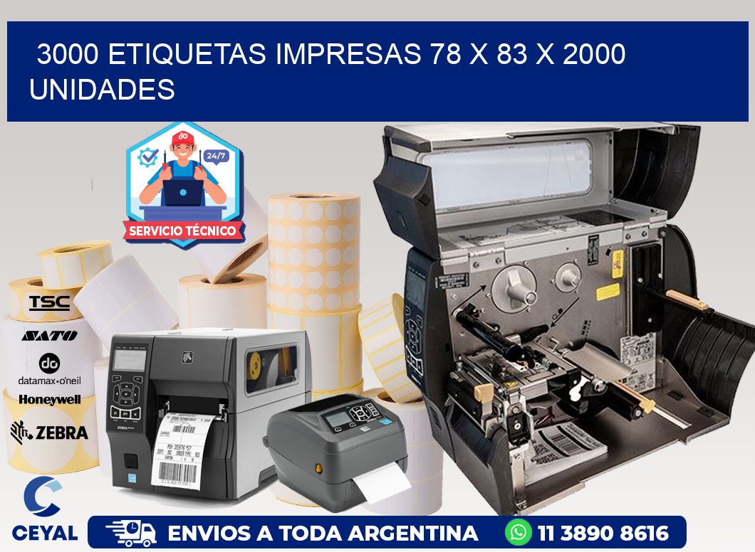 3000 ETIQUETAS IMPRESAS 78 x 83 X 2000 UNIDADES