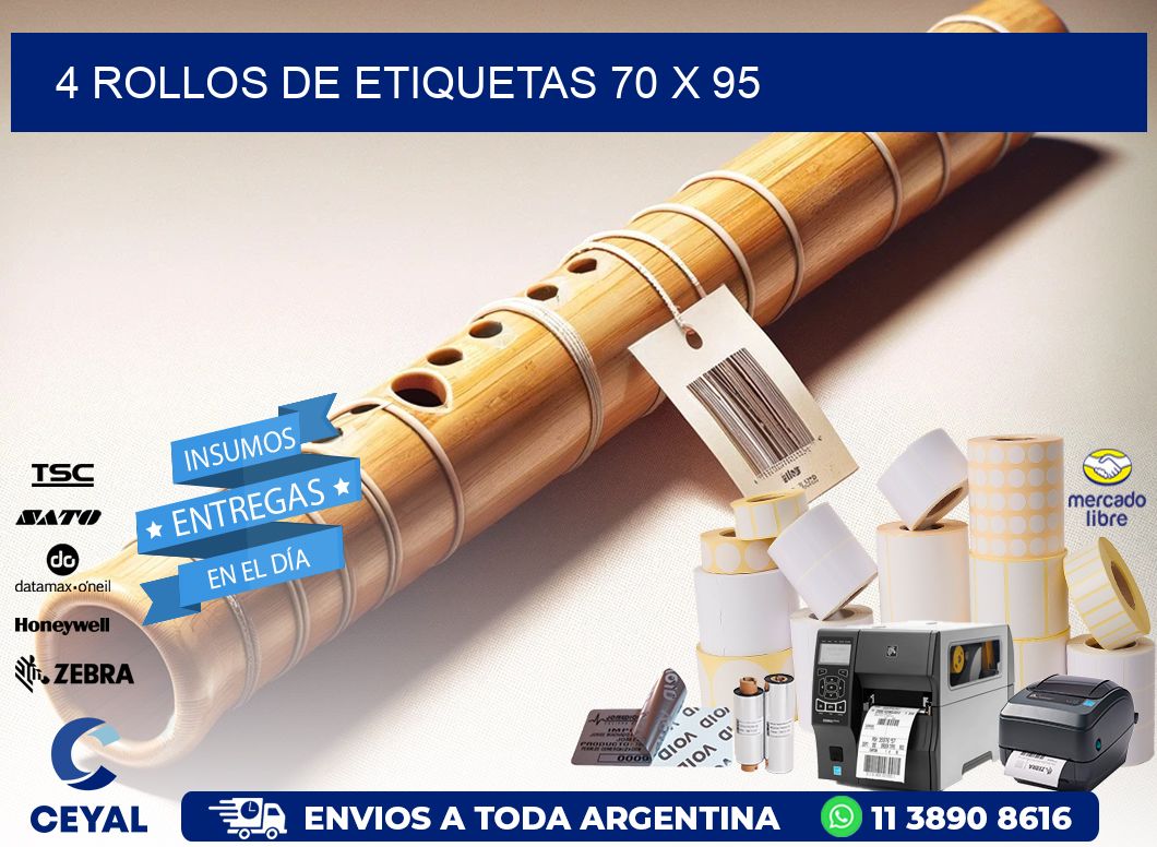 4 ROLLOS DE ETIQUETAS 70 x 95