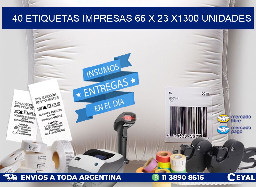 40 ETIQUETAS IMPRESAS 66 x 23 X1300 UNIDADES