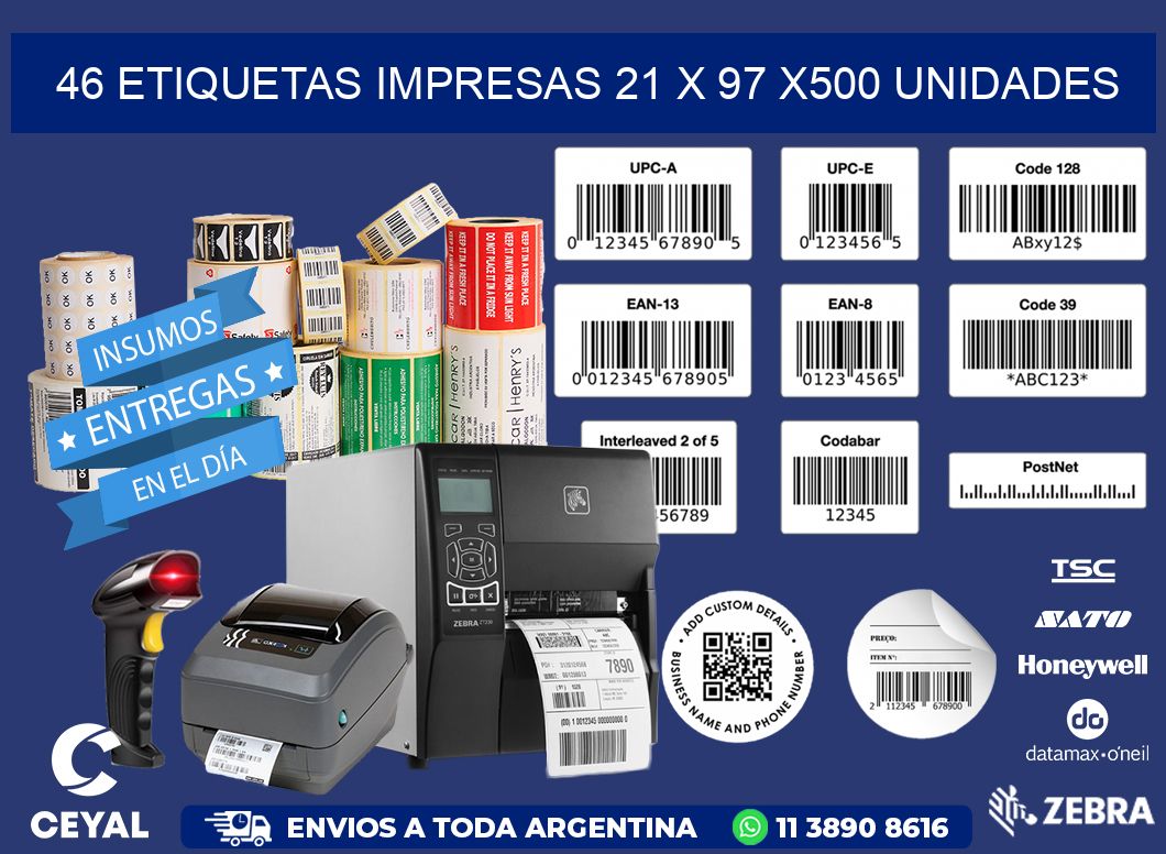 46 ETIQUETAS IMPRESAS 21 x 97 x500 UNIDADES