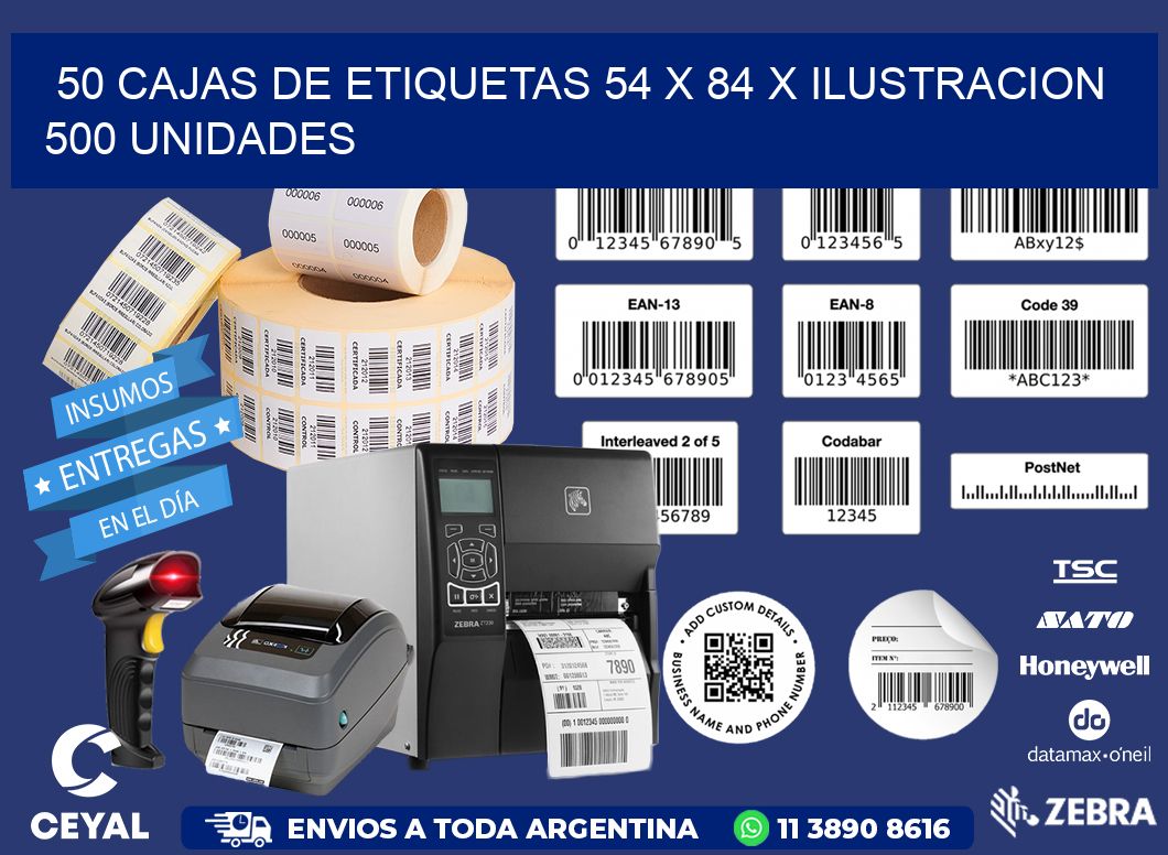 50 CAJAS DE ETIQUETAS 54 x 84 X ILUSTRACION 500 UNIDADES