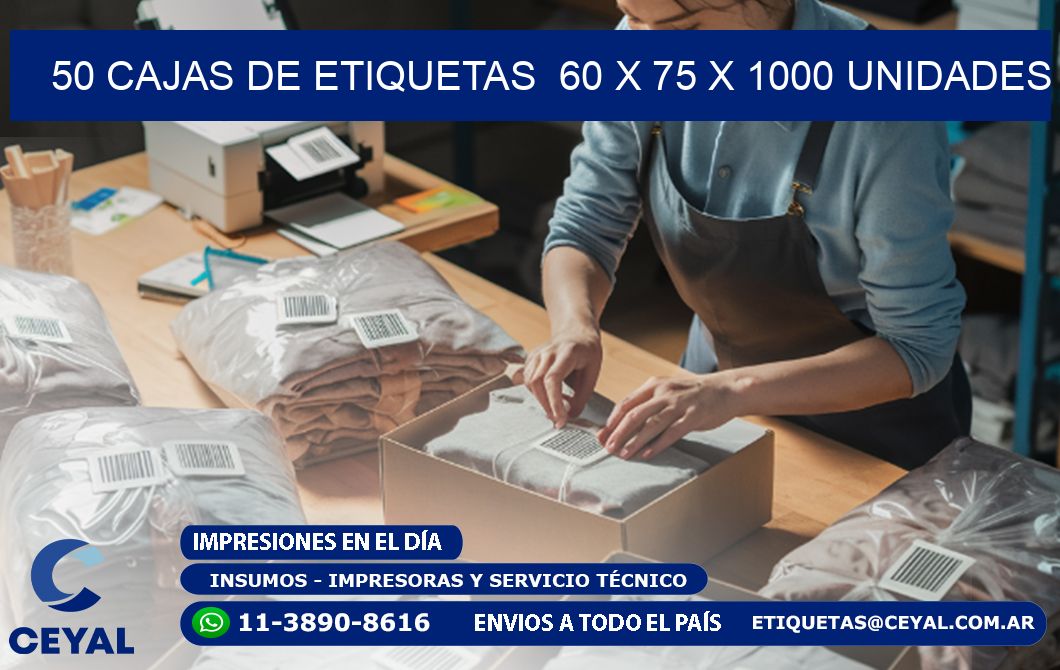 50 CAJAS DE ETIQUETAS  60 x 75 X 1000 UNIDADES