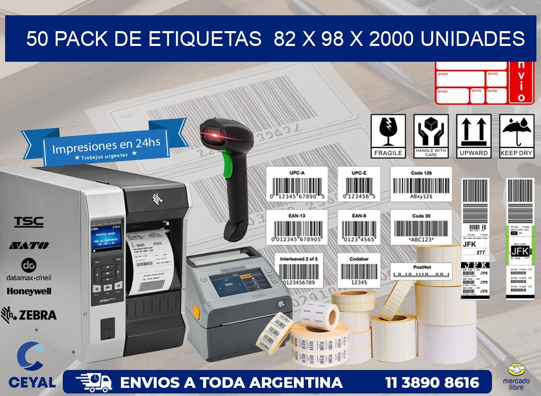 50 PACK DE ETIQUETAS  82 x 98 X 2000 UNIDADES