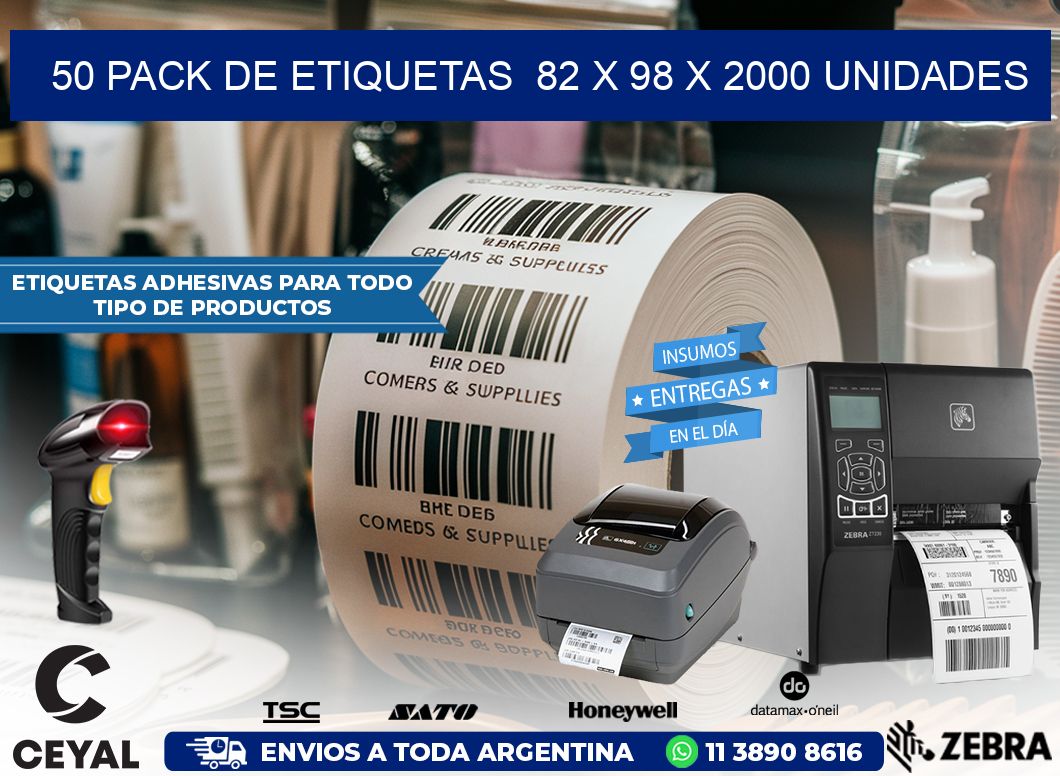 50 PACK DE ETIQUETAS  82 x 98 X 2000 UNIDADES