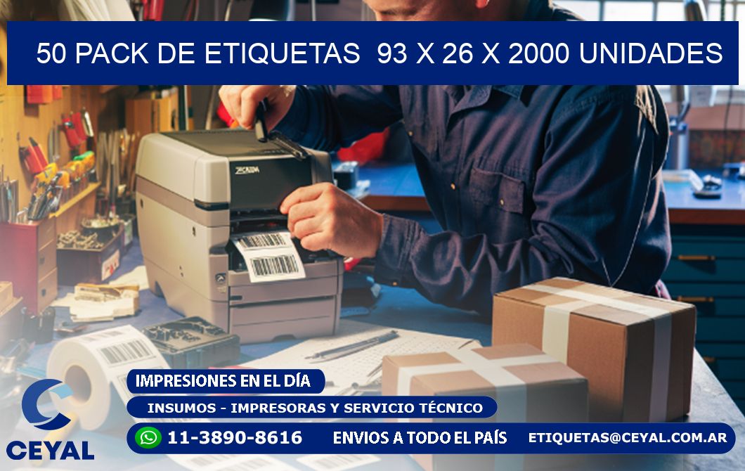 50 PACK DE ETIQUETAS  93 x 26 X 2000 UNIDADES