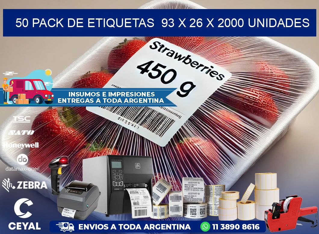 50 PACK DE ETIQUETAS  93 x 26 X 2000 UNIDADES