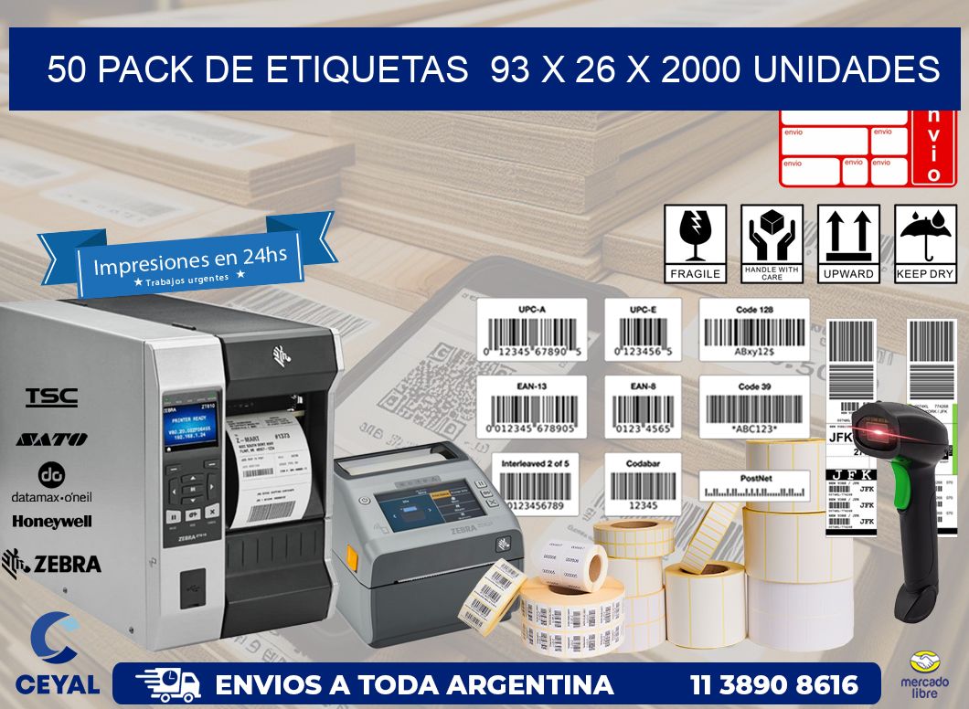 50 PACK DE ETIQUETAS  93 x 26 X 2000 UNIDADES