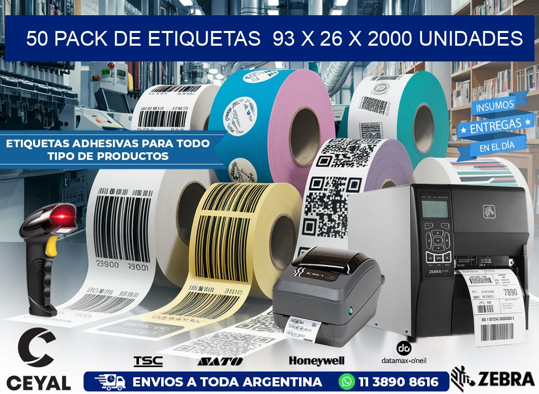 50 PACK DE ETIQUETAS  93 x 26 X 2000 UNIDADES