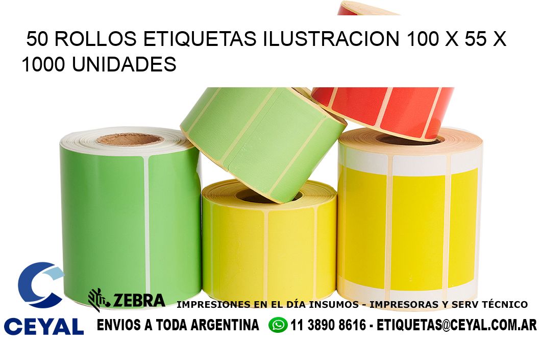 50 ROLLOS ETIQUETAS ILUSTRACION 100 x 55 X 1000 UNIDADES