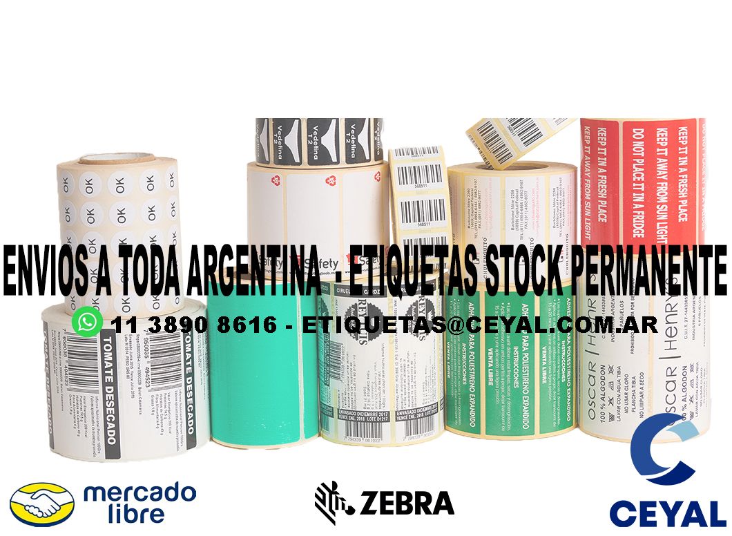 50 ROLLOS  ETIQUETAS ZEBRA 83 x 91 X 2000 UNIDADES