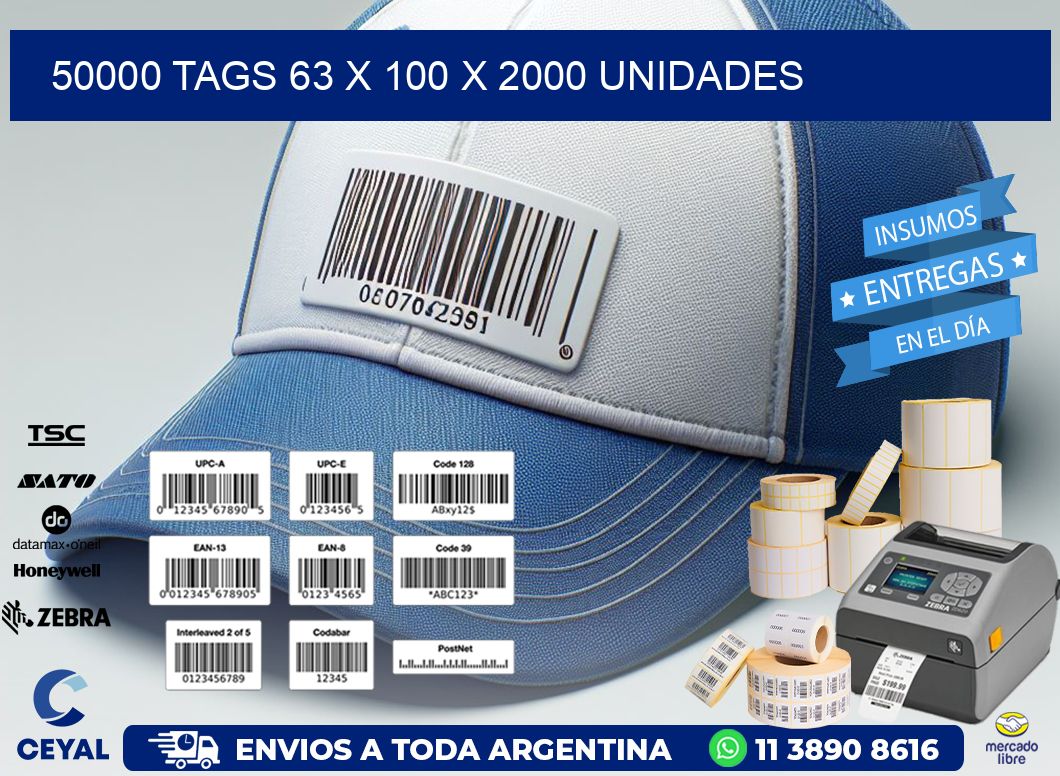 50000 TAGS 63 x 100 X 2000 UNIDADES