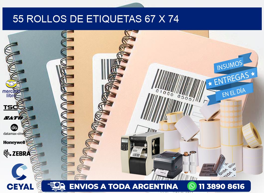 55 ROLLOS DE ETIQUETAS 67 x 74